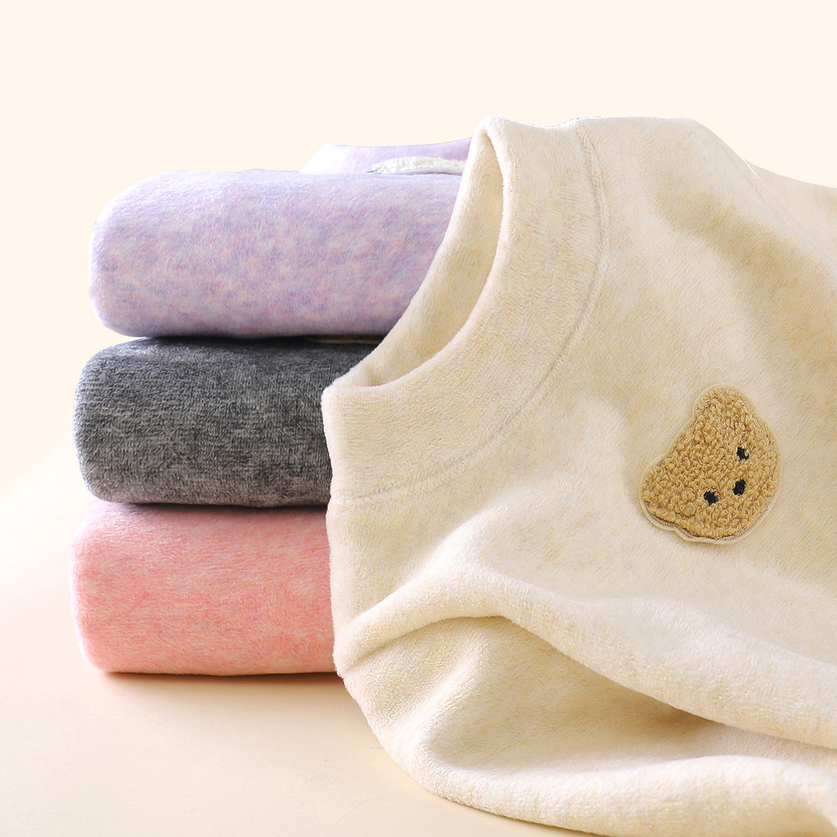 Children's wool, silk, fleece-lined, koala fleece, boys' and girls' winter inner layer, semi-high collar, warm German fleece material