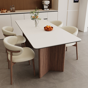 Rock Board Dining Table and Chair 2025 New Solid Wood Household Small Apartment French Style Middle Style Dining Room Light Luxury Rectangular Dining Table