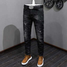 新款潮牌刮破牛仔裤男宽松弹力韩版潮流百搭个性QQ1518359144破洞