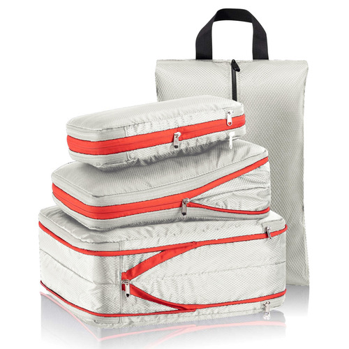 Travel Storage Bag, Compression Organizer, Zippered Waterproof Storage Set with Shoe Pouch and Waterproof Clothing & Toiletries Bag