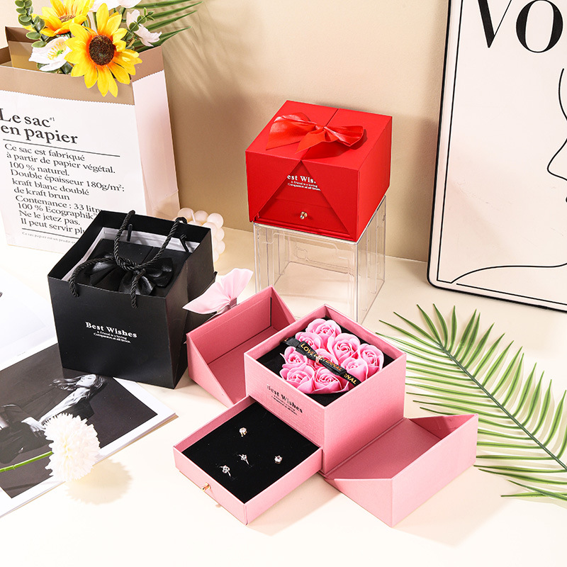 Caja de joyería de doble abertura de arco magnético cajón 9 flores caja de joyería de collar de Navidad caja de anillos transfronterizos