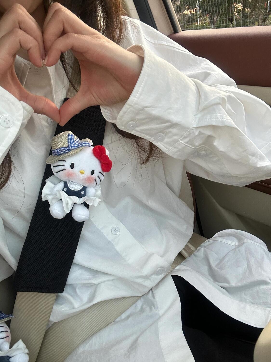 Cute Straw Hat Kitty Cat Safety Belt Shoulder Cover Spring Outing Doll Car Interior Decoration High-End Female