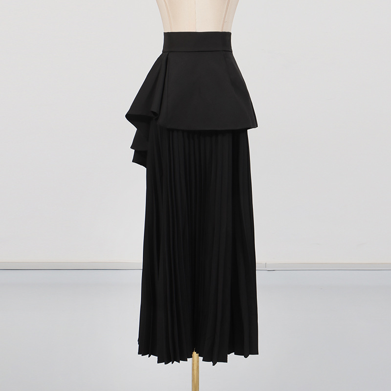 Saia midi de cintura subida saia plissada evasé com flores_voghion.com