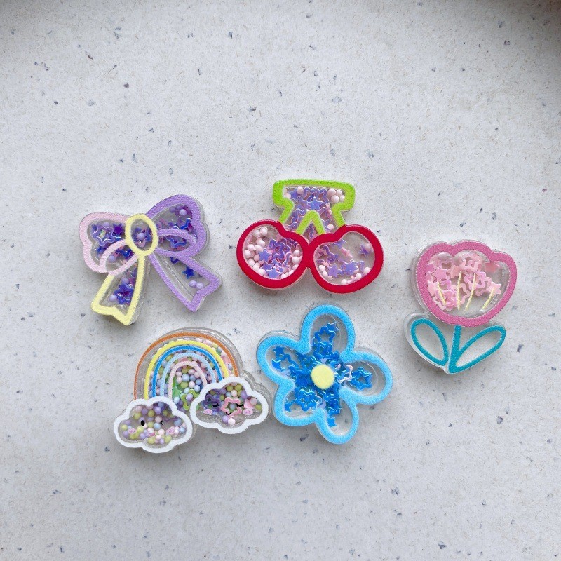 Cartoon quicksand cherry flower rainbow acrylic material children rubber band hairpin accessories wholesale acrylic