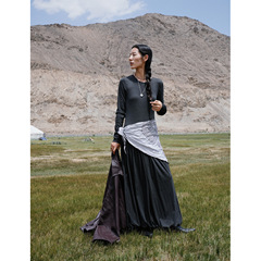 COMOS CMS 2025优雅花苞下摆长裙收腰气质不规则连衣裙女CM255097