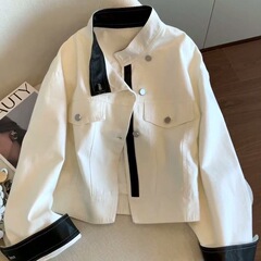 美式复古巴恩风撞色立领工装外套女秋季宽松休闲百搭气质夹克上衣
