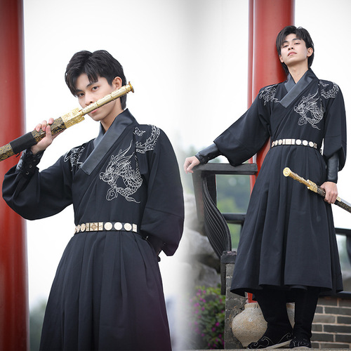 Ethnic style Hanfu for men [Chinese Dragon] Jin Yi Wei belly black martial arts straight sleeve flying fish suit domineering performance suit