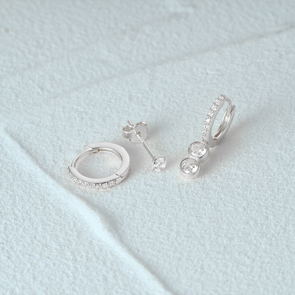 3g Weight Hoop Earrings, Ear Studs Classification 1 Set Quantity Daily Occasion 925 Sterling Silver Material Star, Butterfly Pattern Women's Gender Plating Design Simple Style Style 1 Set 925 Sterling Silver Star Butterfly Hoop Earrings Ear Studs 22