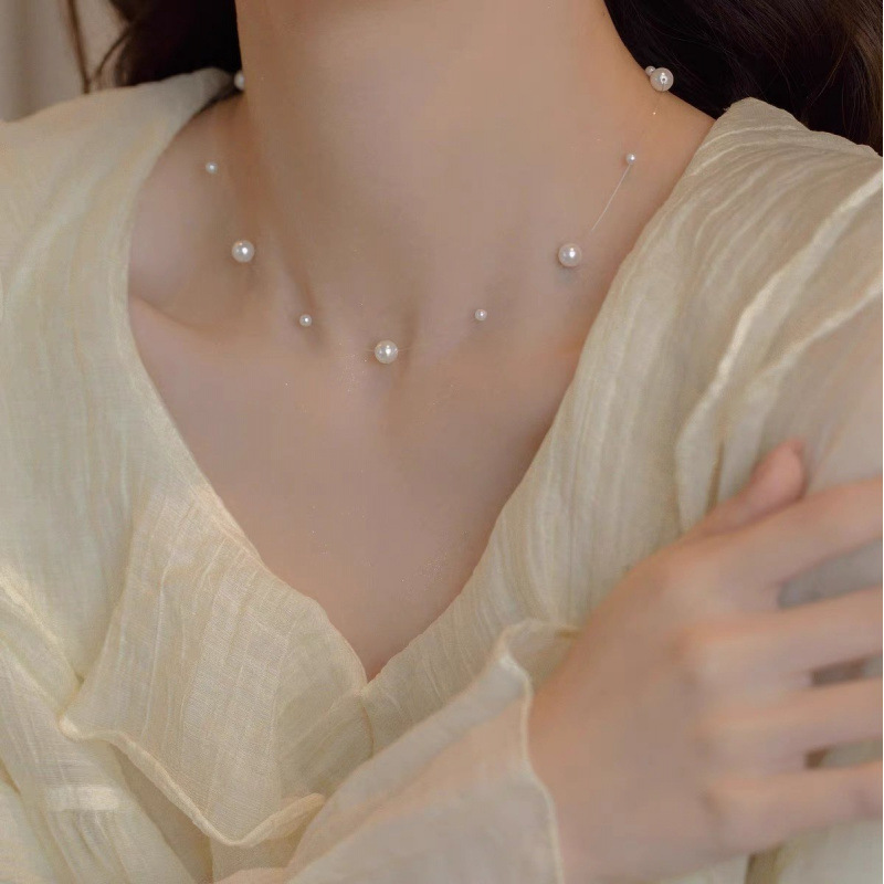 Shijia パールネックレスレディースニッチライトラグジュアリーデザインハイエンドファッション気質鎖骨チェーンネックレスセーターチェーンビーズチェーン|undefined