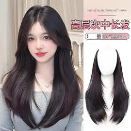 假发片女增发量蓬松一片式假发片高层次内扣微卷隐形无痕接发贴片