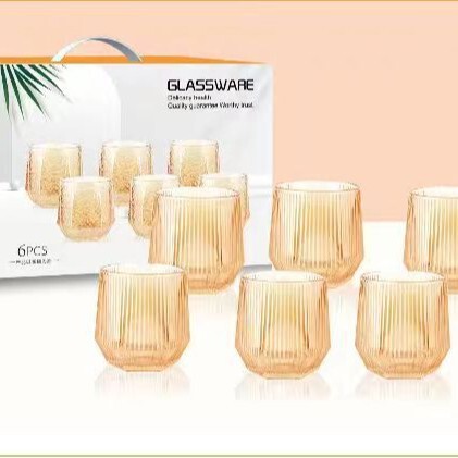 High-value Creative Hexagon Diamond Glass 6-piece Set Household Water Cup Fruit Juice Beer Cup Handy Bar