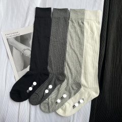M秋冬寬條顯瘦及膝長襪堆堆襪網紅純色潮牌女襪復古百搭小腿襪