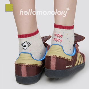 85806 Women's Summer Thin Seamless Short Socks with Embroidered Puppy Design, Breathable and Cute Short Tube Socks in Contrasting Colors