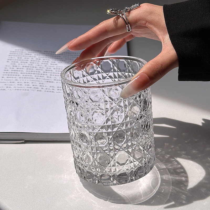 Taza de vidrio de piedra preciosa, taza de agua de alto valor facial, taza de agua potable, taza de café, taza de bebida de jugo de leche transparente