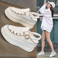 Summer Small Size New Mesh Thick Heel Lift Women's Shoes Breathable Comfortable Matchable Slippers Casual Roman Sandals for Women