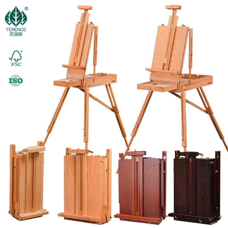 Tianrunsen Italian Beech Sketch Portable Painting Box Wooden Rod Oil Painting Box Portable Art Oil Easel