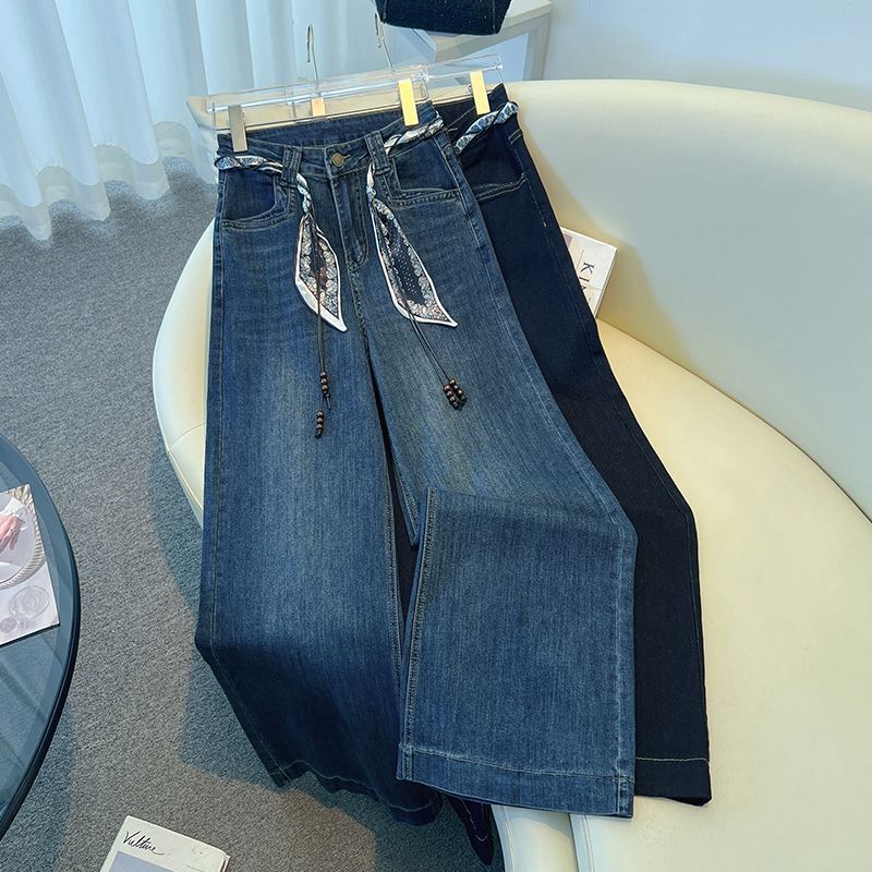 High-Waisted Slim Wide-Leg Jeans for Women 2025 Autumn New Loose Slimming Petite Straight Popular Pants