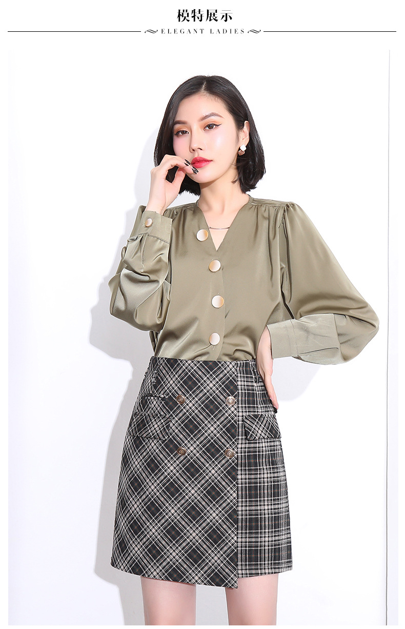 Spring plaid new slim high waist irregular skirt NSYZ34585