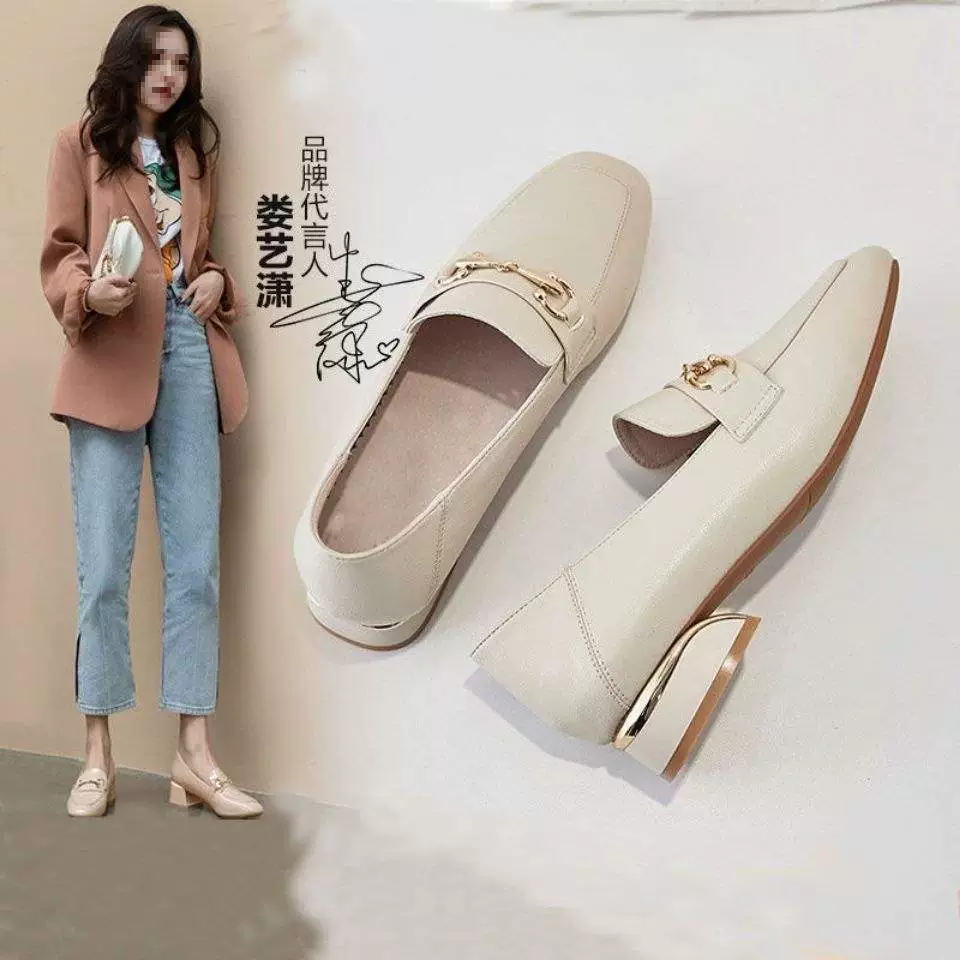 Женские туфли из натуральной мягкой кожи на массивном каблуке, универсальные лоферы без шнуровки на среднем каблуке в британском стиле.