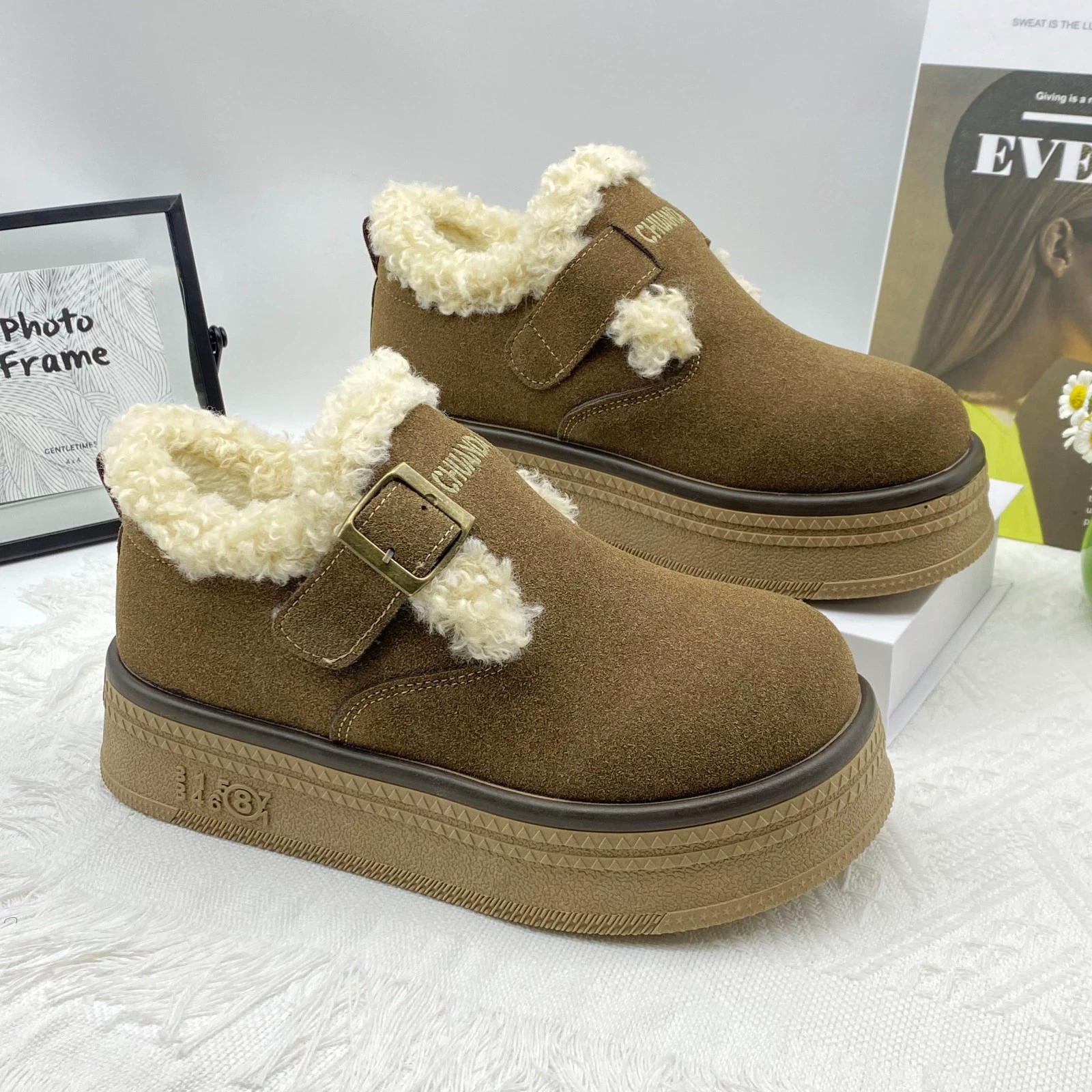 Корейская версия хлопчатобумажных ботинок с бархатными ботинками