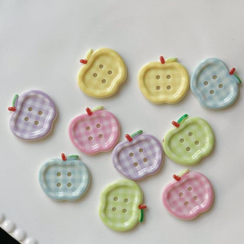 Cute printed plaid apple button fresh button diy clothing footwear accessories with wholesale handmade materials Cute printed plaid apple button fresh button diy clothing footwear accessories with wholesale handmade materials