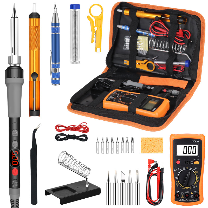 跨境货源调温数字电烙铁60w带万用表家用维修焊接烙铁套装厂家