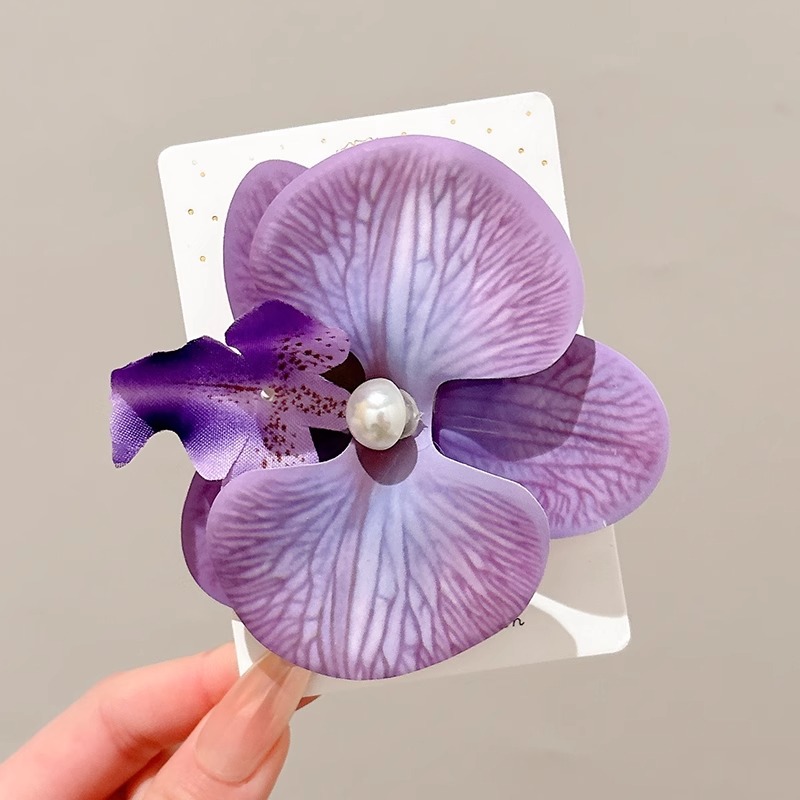 Orquídea púrpura flores de mariposa pinzas de cabello para mujeres 2025 nuevo pinzas laterales bordes de bosque pinzas de cabello para vacaciones en la playa props de fotos