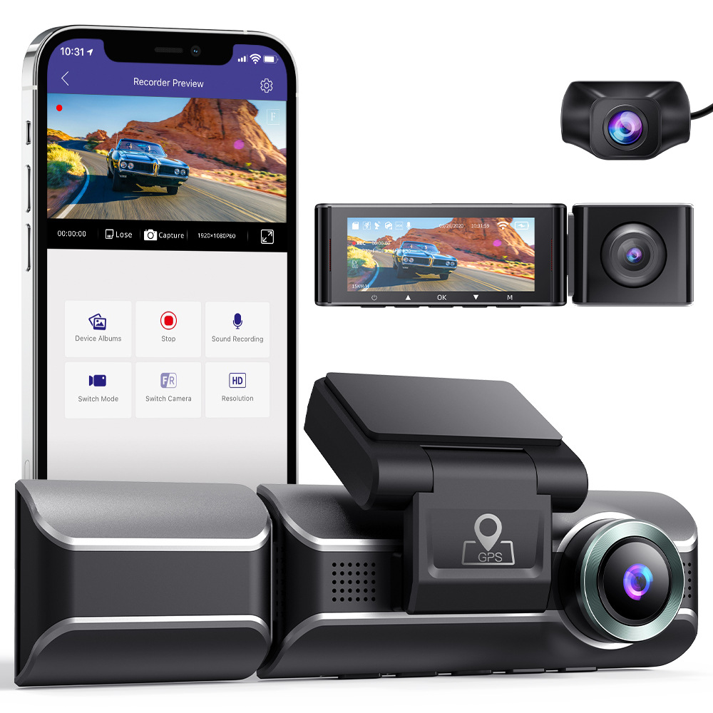 AZDOME driving recorder three lens recorder 4K 1080P 1440P built-in WIFI GPS car track