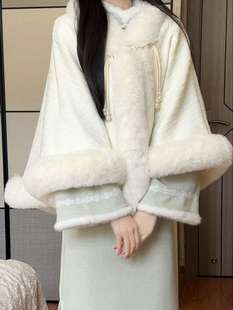 Gentle Fairy Thickened Cape Shawl with Cheongsam Autumn and Winter Artistic All-match Warm Plush Collar
