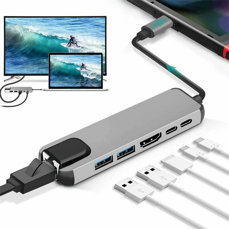Шесть в одном: переходник Type-C с док-станцией до HDMI 100M.com порт 2USB C хаб конвертер хаб для ноутбука