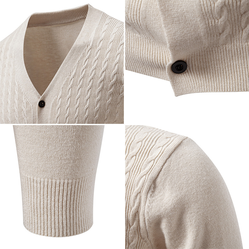 Moderner V-Ausschnitt-Strickcardigan für Herren – koreanisch inspiriertes, leichtes Basic-Teil zum Kombinieren_voghion.com