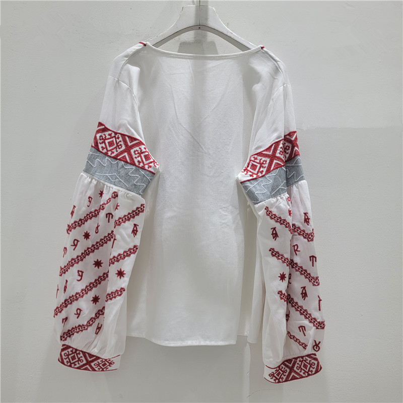 Camisa con Bordado y Manga de Linterna para Mujer de Poliéster Cuello Redondo image 2