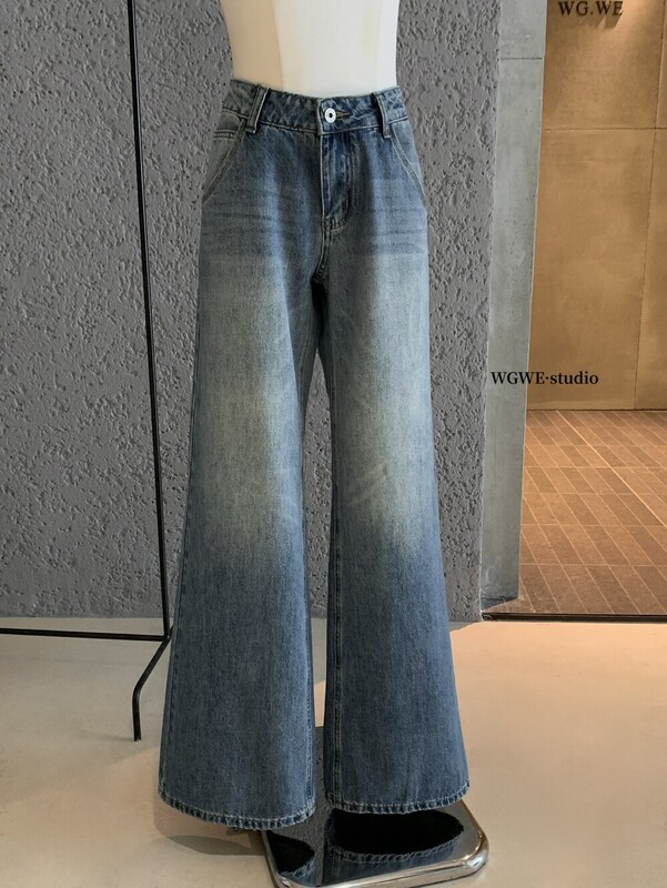 WGWE秋冬新款美式复古风水洗宽松低腰窄版直筒阔腿牛仔裤女W7254|undefined