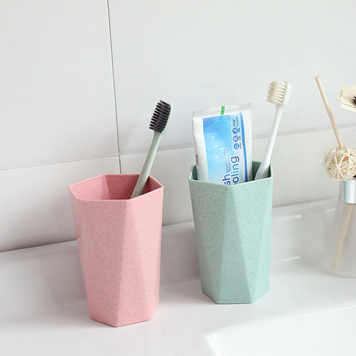 Small Wheat Straw Toothbrush Cup Household Toothbrush Cup Couple's Bathroom Set Simple Rhombus Toothbrush Cup Creative Mouthwash Cup