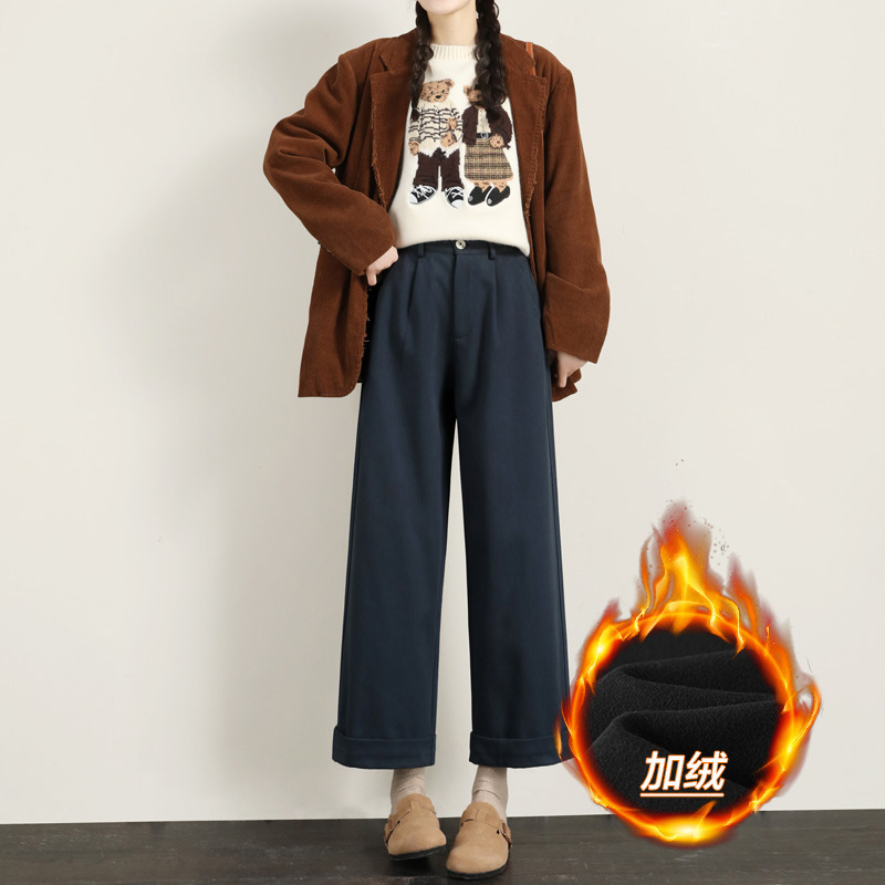 卡其色直筒阔腿裤女春秋季2025年新款小个子高腰九分女装休闲裤子|undefined