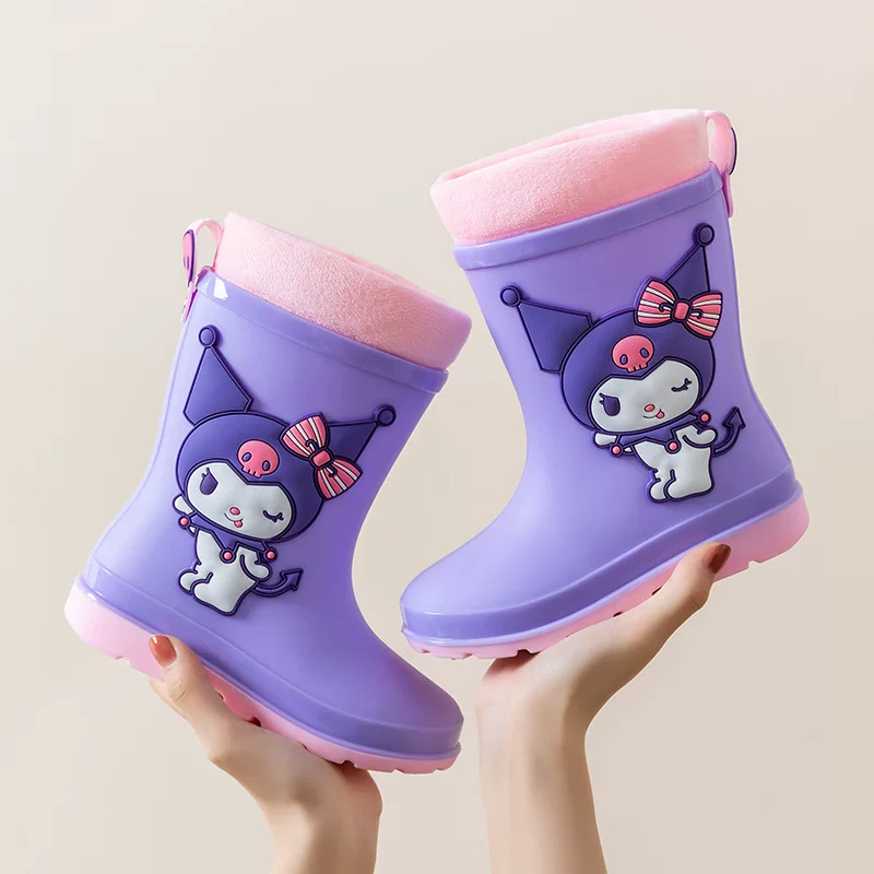 Скроенная Spring Cute: 三丽鸥 детский дождевик, теплые обувь, нескользаемые износостойкие сапоги для мужчин и женщин, комплект