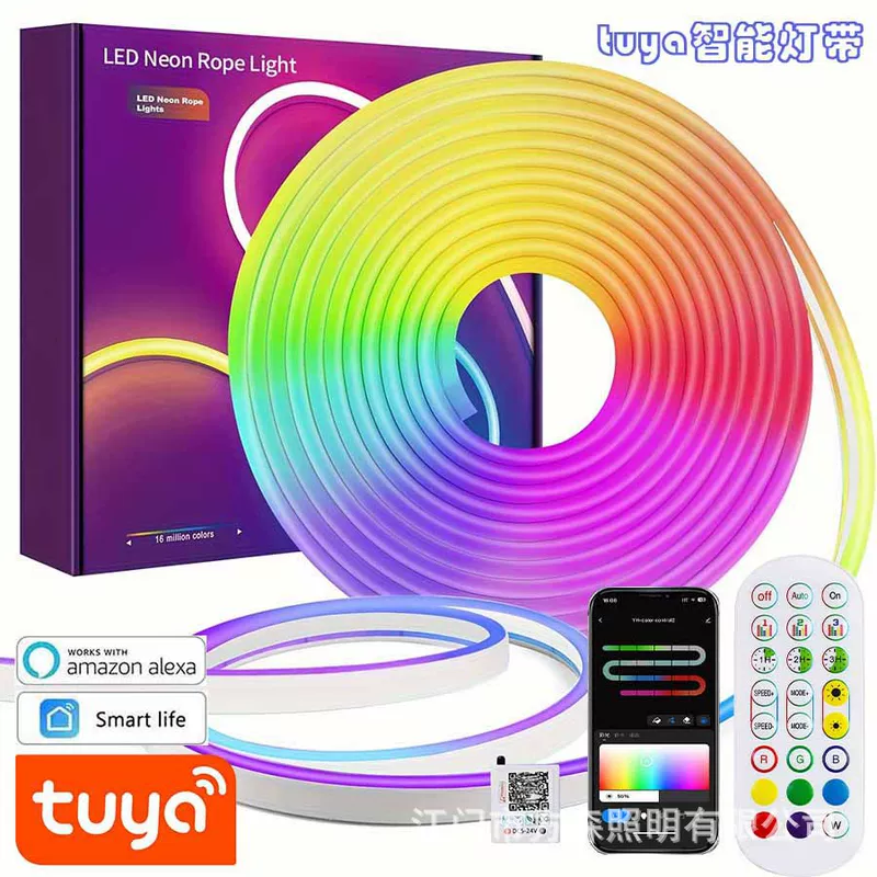 RGB неоновая лента LED гибкая силиконовая, комплект с 24-кнопочным пультом, мини Bluetooth, управление через приложение