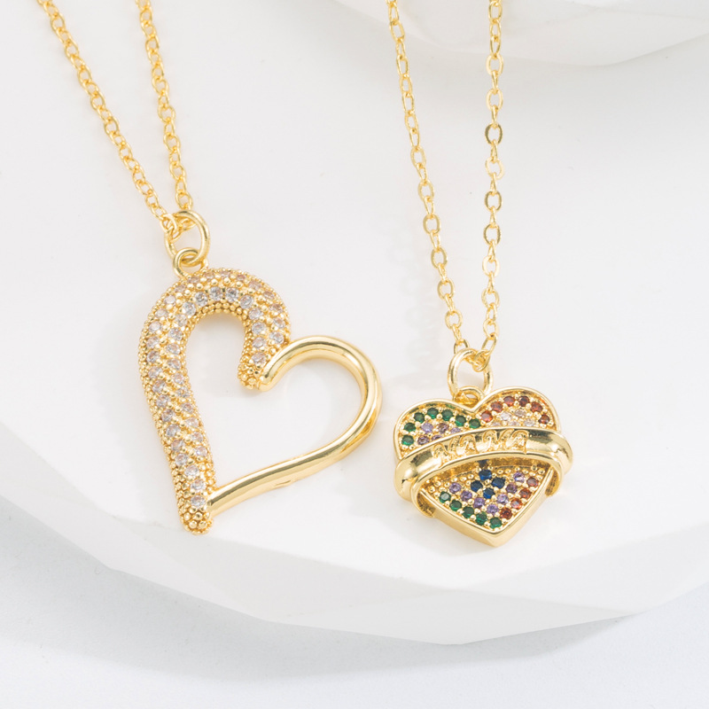 Fashion Heart Shape Copper Pendant Necklace Gold Plated Zircon Copper Necklaces