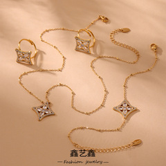 Xinyixinxian スーパーフラッシュ 5A ジルコン老眼フルダイヤモンドブレスレットネックレスリングセットステンレス鋼素材 18k リアルゴールドメッキ