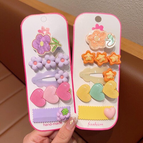 Dopamine color children's hair clip set with cute flowers and peach heart girl's side clip does not hurt hair baby's cute hair accessories