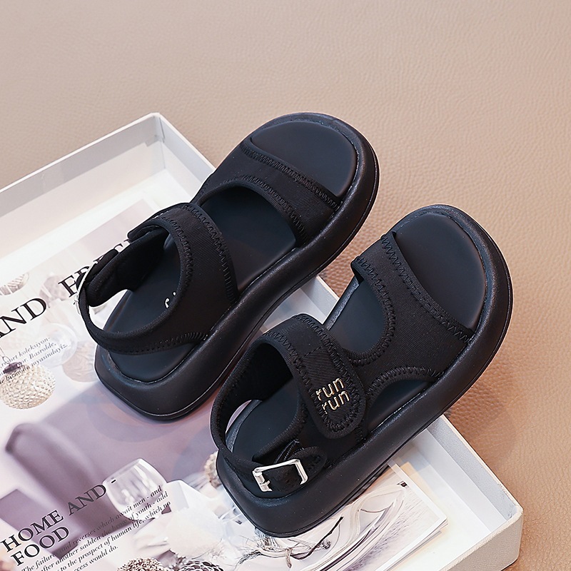 Kids' Black Roman Sandals Comfortable Lightweight Soft Sole for School And Beach_voghion.com