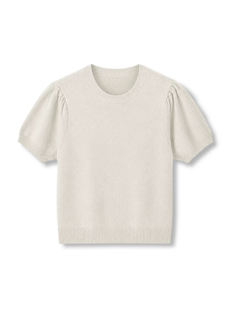 Autumn woolen knitted sweater with a round collar
