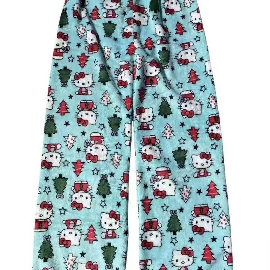 Foreign trade cartoon flannel pajama pants, new autumn and winter style, thickened and fleece-lined, loose and warm, casual home pants