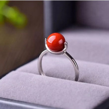 菲鴻飾品紅瑪瑙轉珠戒指紅寶石女開口可調節指環鑲男轉運個性飾品