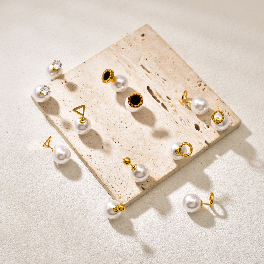 plastic golden earrings from pearl for St. Valentine's Day stainless…