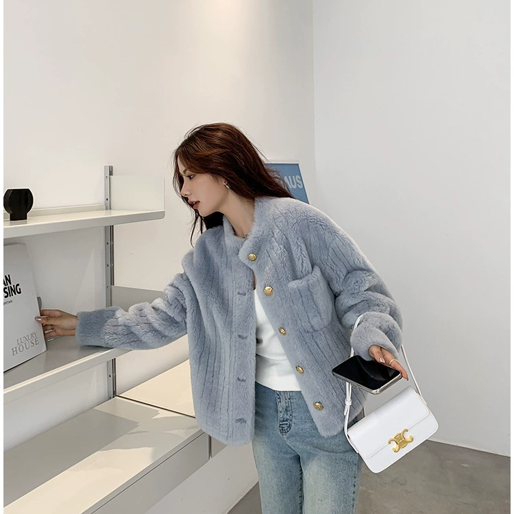 Новое антисезонное цельное пальто из меха ягненка с маленьким воротником, короткое меховое пальто для молодых женщин