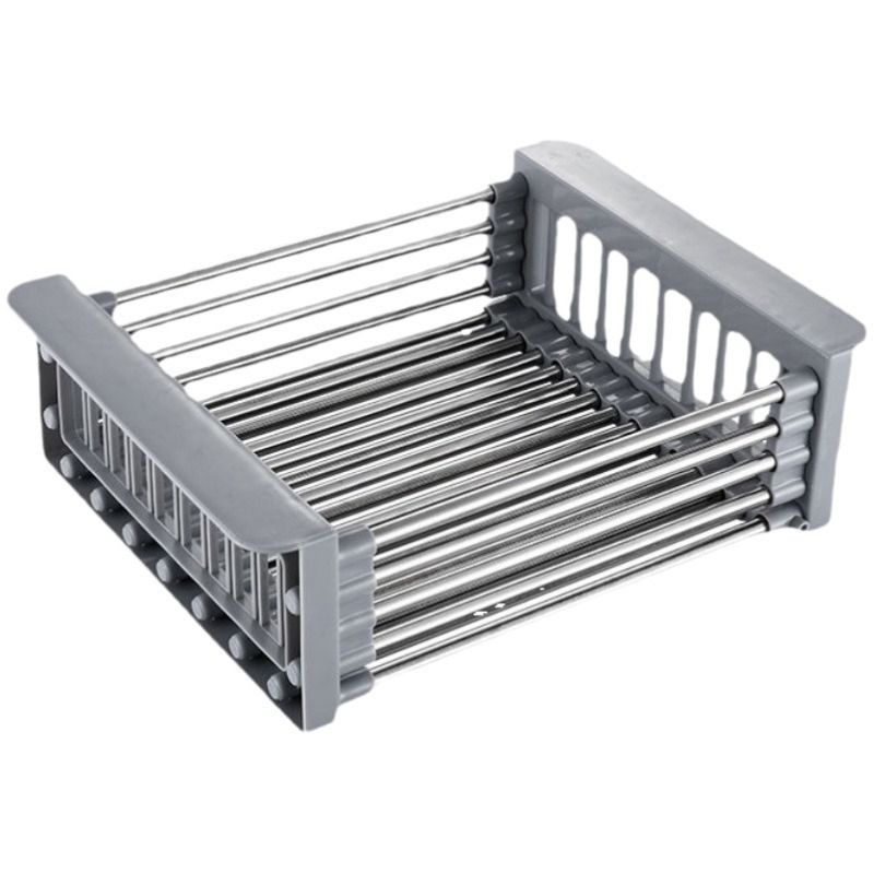 Escurridor retráctil multifuncional de acero inoxidable para fregadero, platos y verduras