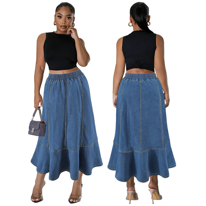 218533 Трансграничная женская одежда больших размеров, европейская и американская мода, рыбий хвост, длинная юбка с эластичной резинкой на талии, прямая продажа с фабрики