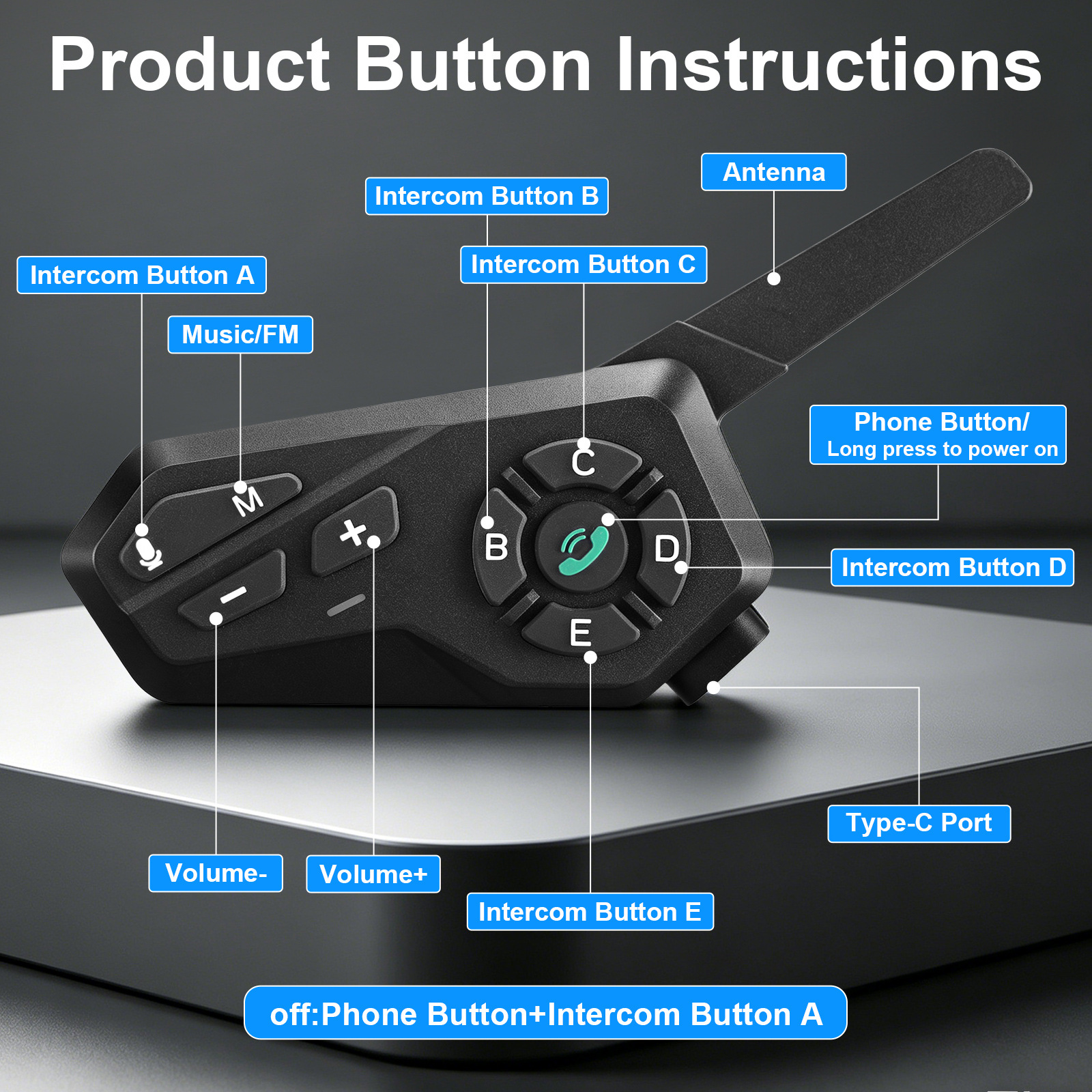 X6 Motorcycle Helmet Bluetooth Intercom 1500m Waterproof IPX6 Stereo Riding Headset