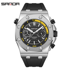 SANDA Three-Da New Glow-in-the-Dark Men's Quartz Watch 7027 with Barbed Scale Water-Resistant Trendy Men's Quartz Watch